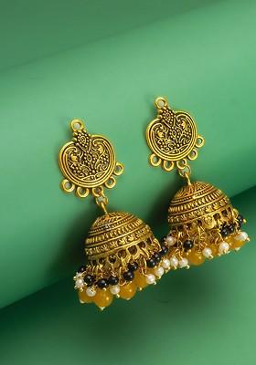 Gold Plated Pearls Beaded Dome Shaped Jhumkas
