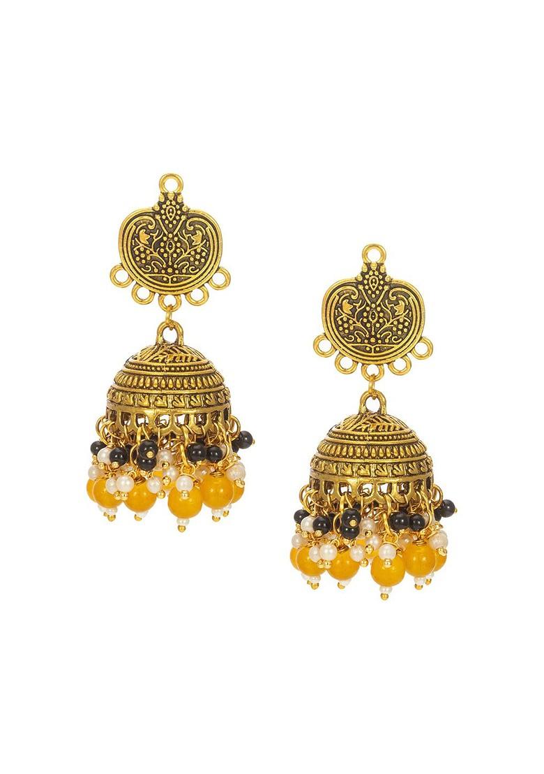 Gold Plated Pearls Beaded Dome Shaped Jhumkas