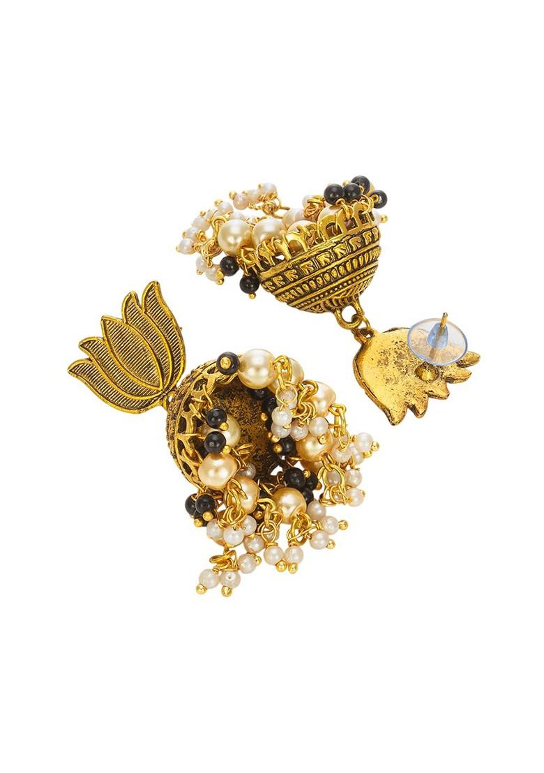 Gold Plated Pearls Beaded Dome Shaped Jhumkas