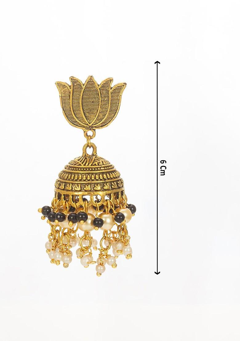 Gold Plated Pearls Beaded Dome Shaped Jhumkas