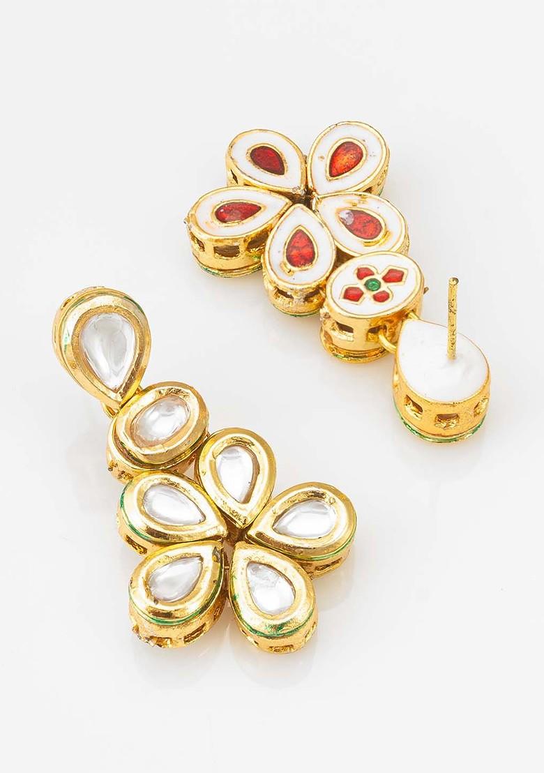 Gold Plated Kundan And Ad Studded Classic Drop Earrings