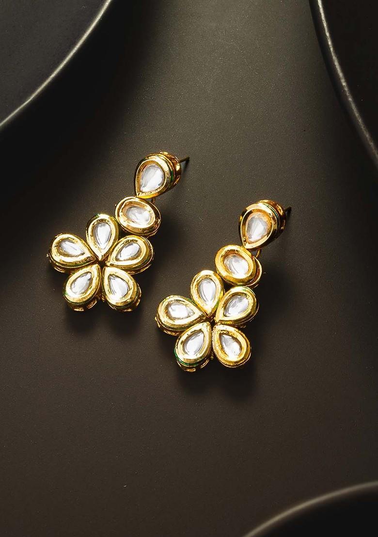 Gold Plated Kundan And Ad Studded Classic Drop Earrings