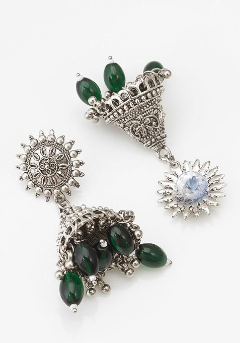 Silver Beaded Classic Jhumkas