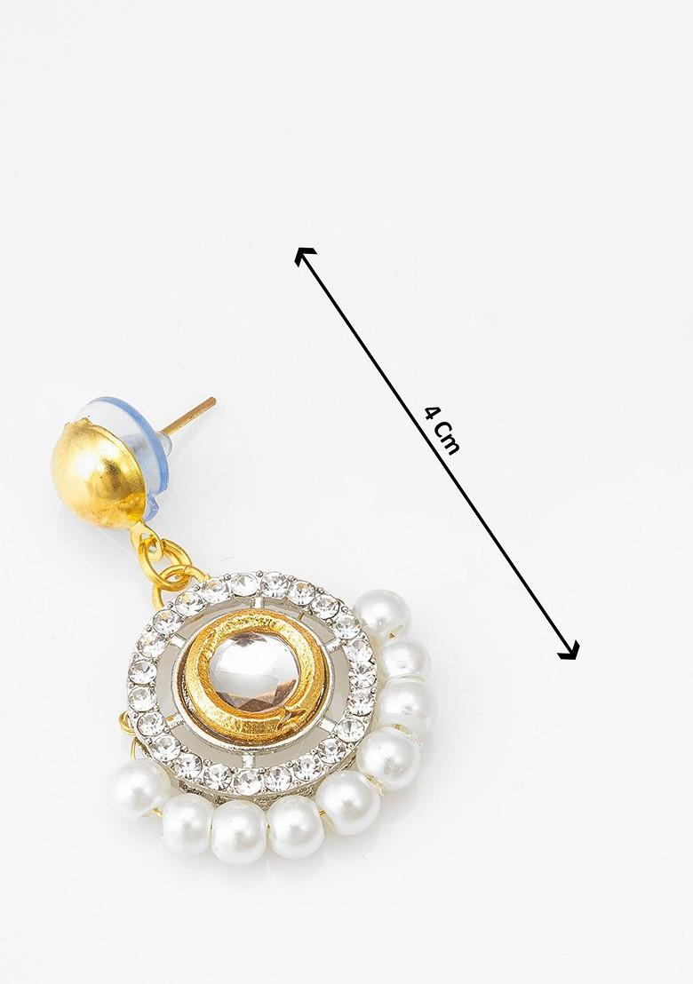 Gold Plated Classic Kundan And Ad Studded Drop Earrings