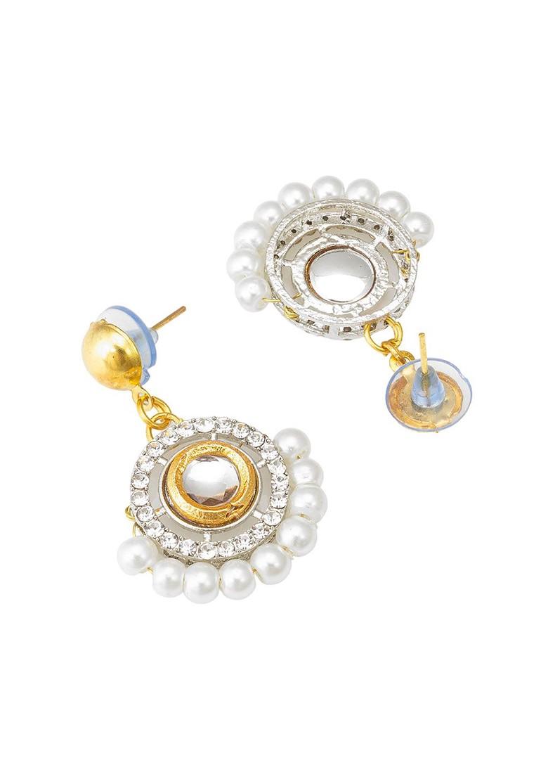 Gold Plated Classic Kundan And Ad Studded Drop Earrings