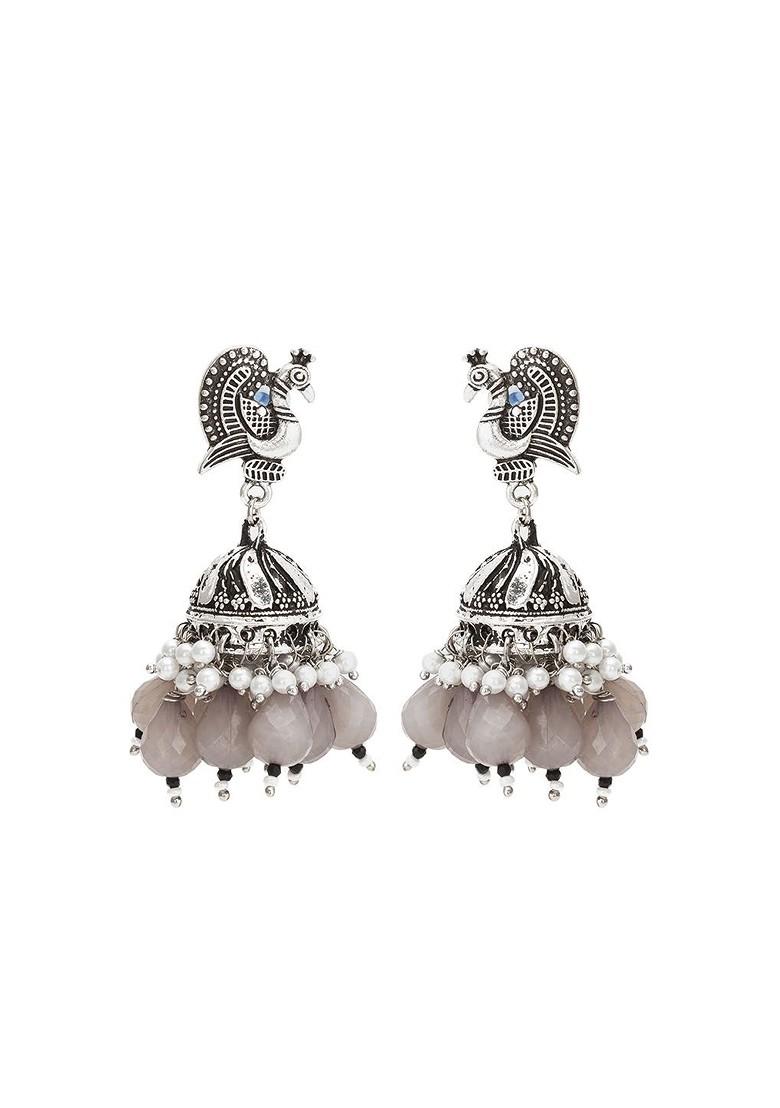 Silver Beaded And Kundan Studded Classic Jhumkas
