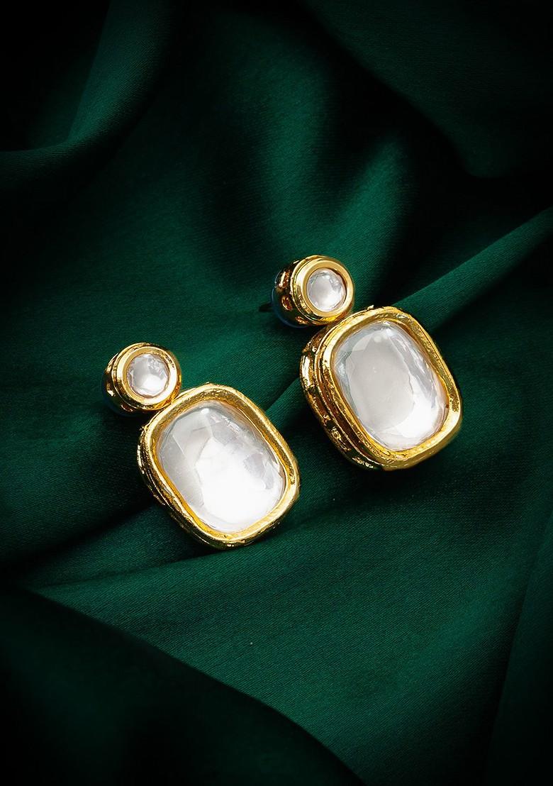 Gold Plated Stone Studded Contemporary Studs Earrings