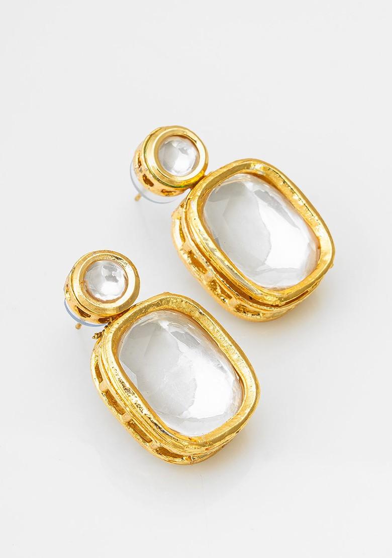 Gold Plated Stone Studded Contemporary Studs Earrings