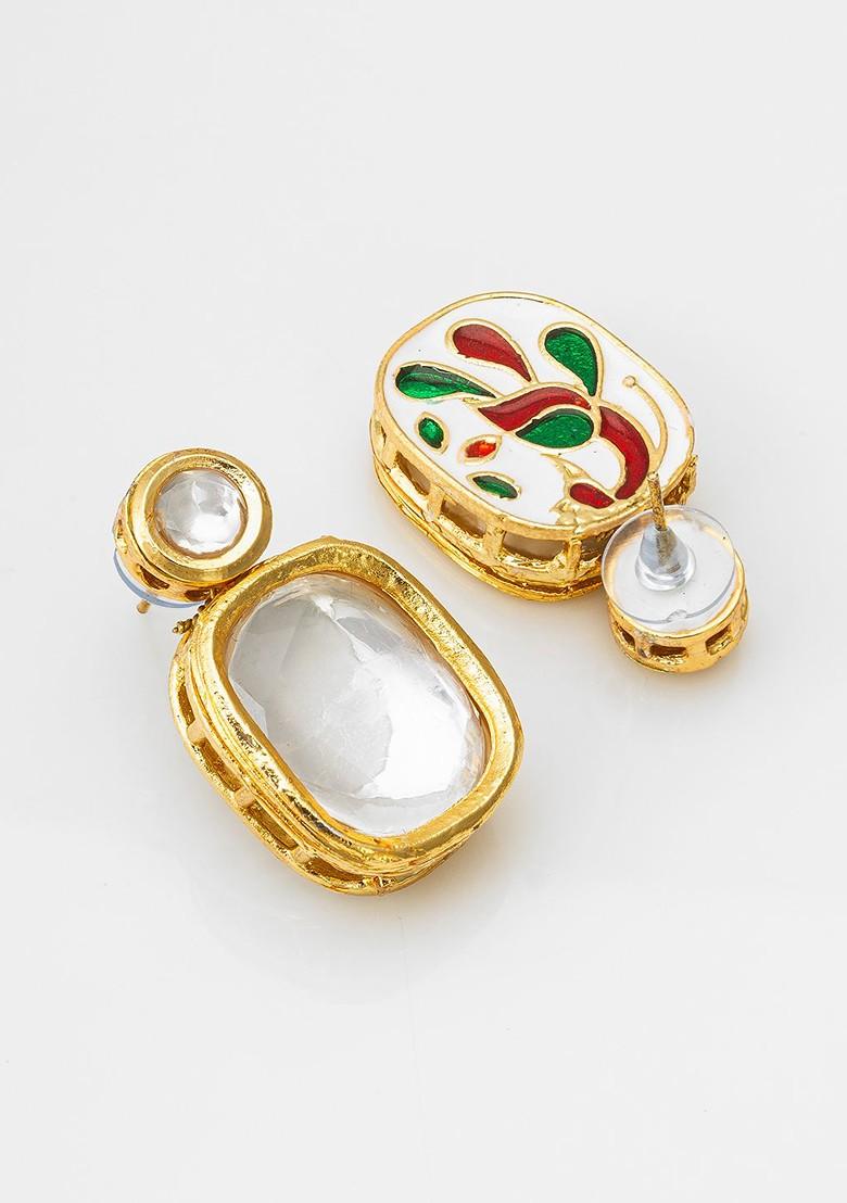 Gold Plated Stone Studded Contemporary Studs Earrings