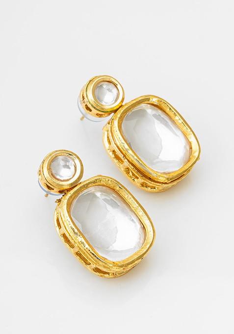 Gold Plated Stone Studded Contemporary Studs Earrings