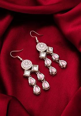 Silver Plated Kundan Studded Drop Earrings