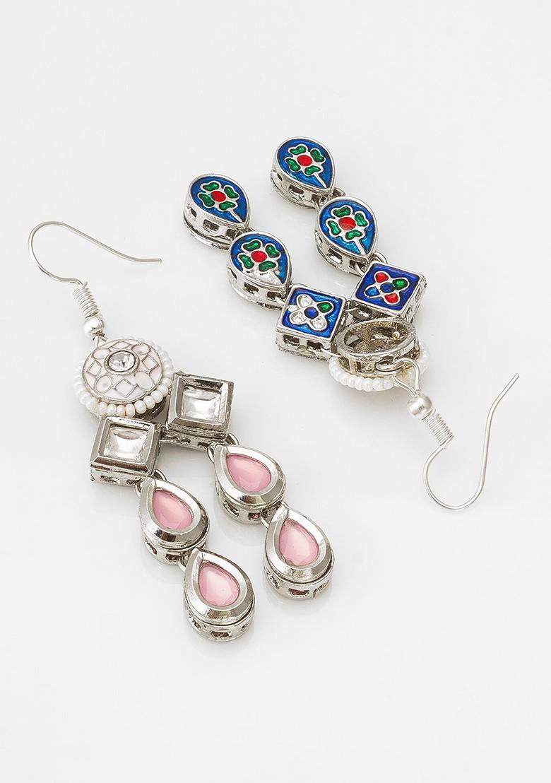 Silver Plated Kundan Studded Drop Earrings