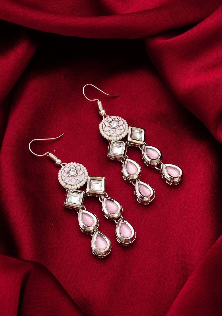 Silver Plated Kundan Studded Drop Earrings