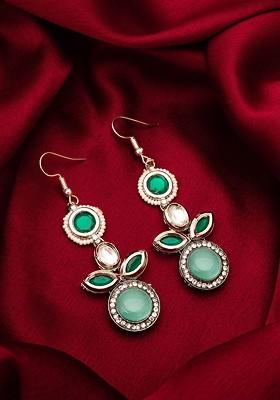 Silver Plated Kundan Studded Drop Earrings