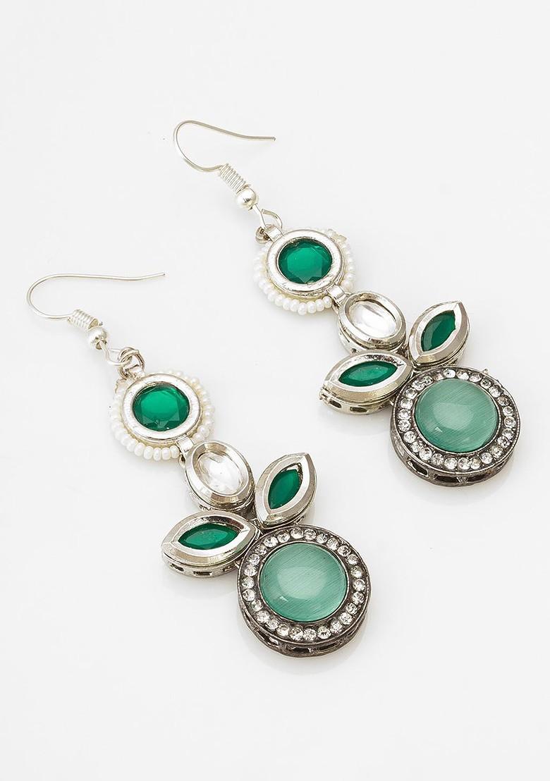 Silver Plated Kundan Studded Drop Earrings