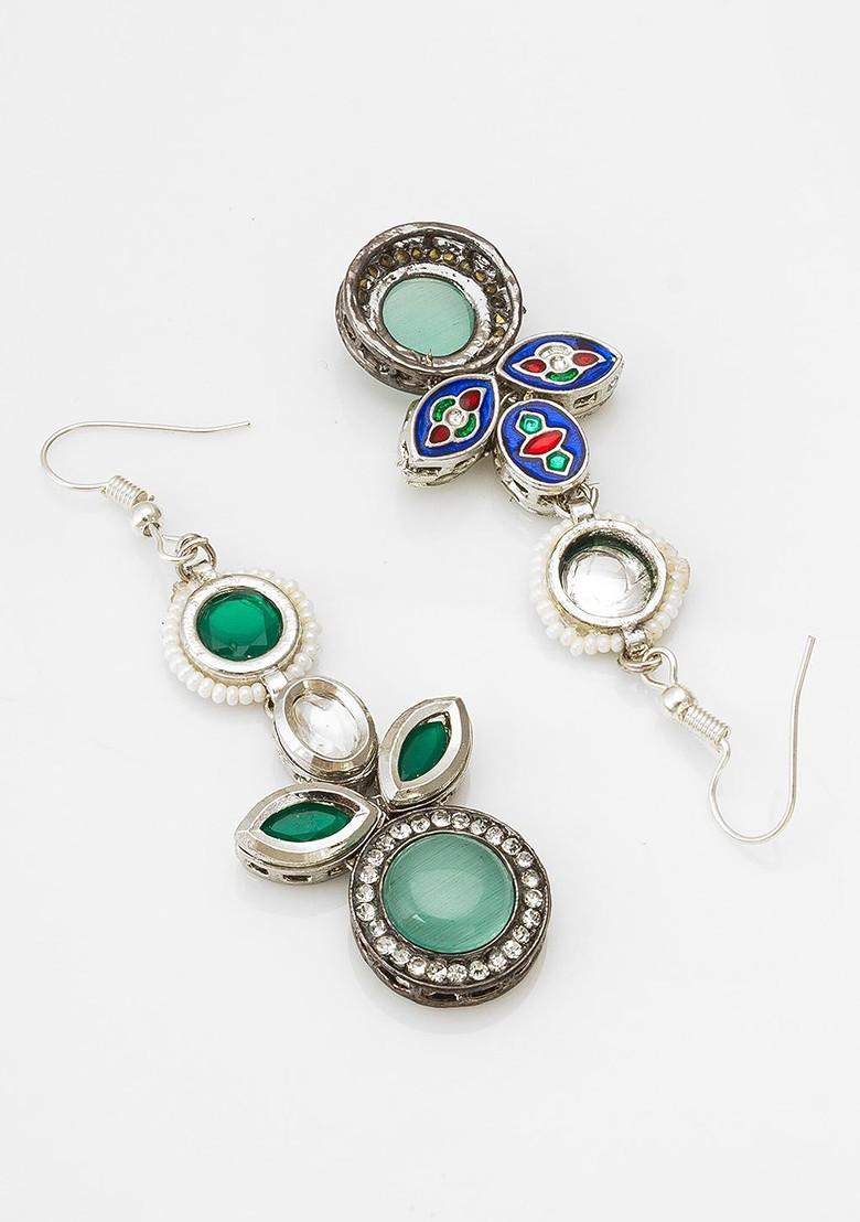 Silver Plated Kundan Studded Drop Earrings