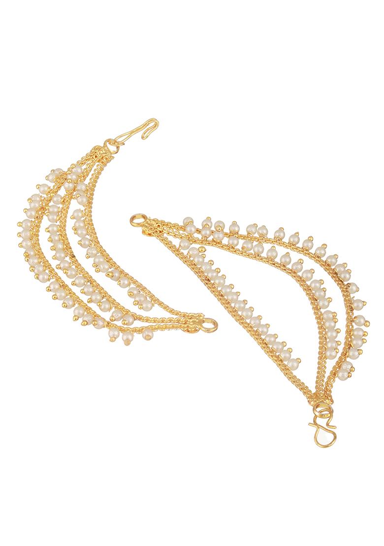 Gold Plated Pearls Beaded Classic Layered Ear Chain