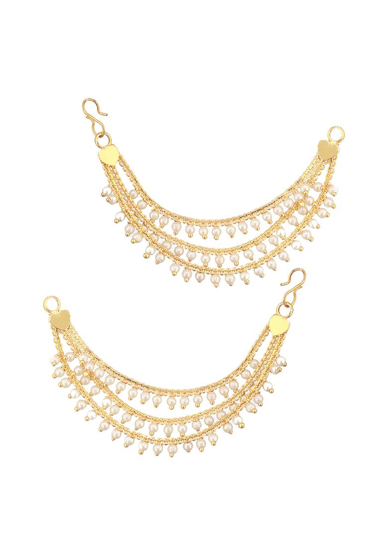 Gold Plated Pearls Beaded Classic Layered Ear Chain