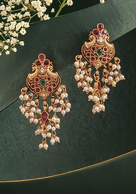 22Kt Gold Plated American Diamond Peacock Shaped Drop Earrings