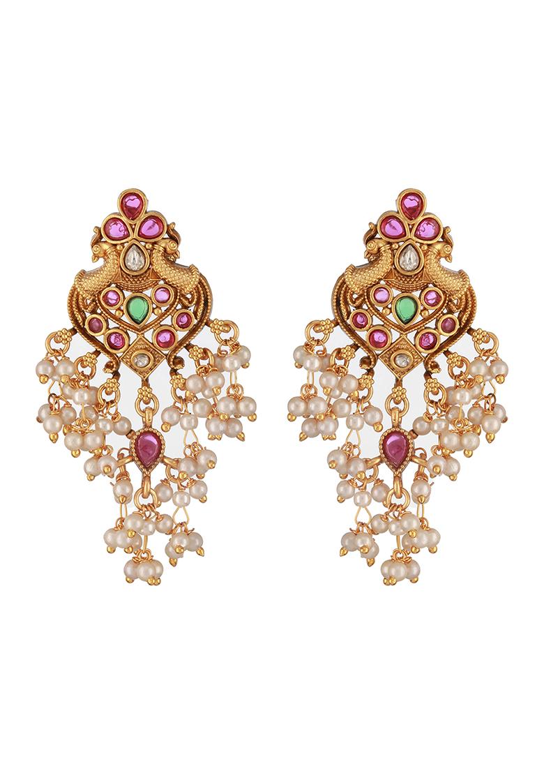 22Kt Gold Plated American Diamond Peacock Shaped Drop Earrings