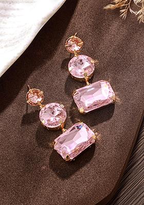 Pink Gold Plated Artificial Stones Drop Earrings