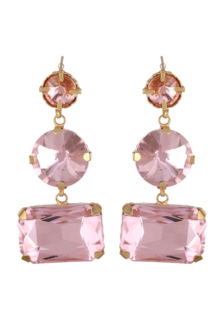Pink Gold Plated Artificial Stones Drop Earrings