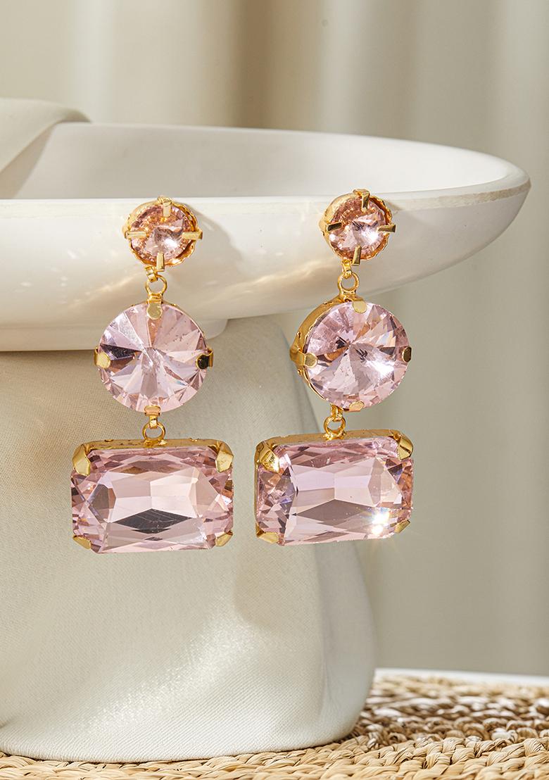 Pink Gold Plated Artificial Stones Drop Earrings