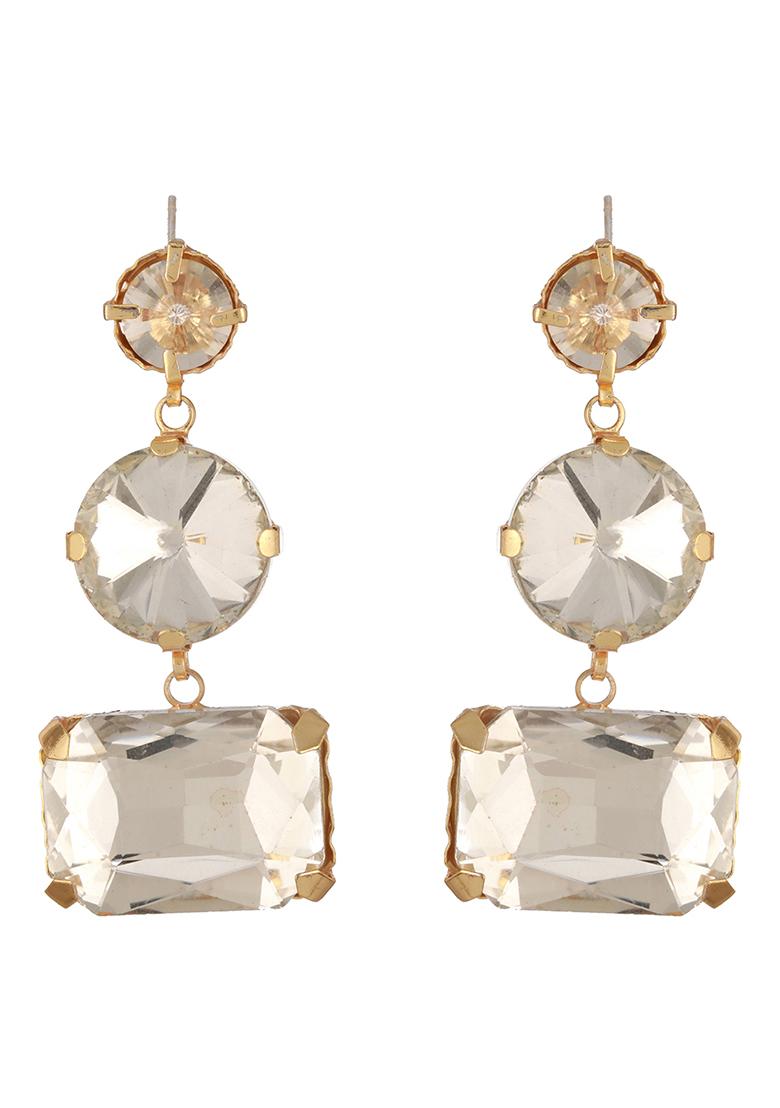 White Gold Plated Contemporary Stone Studded Drop Earrings
