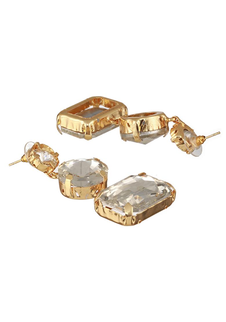 White Gold Plated Contemporary Stone Studded Drop Earrings