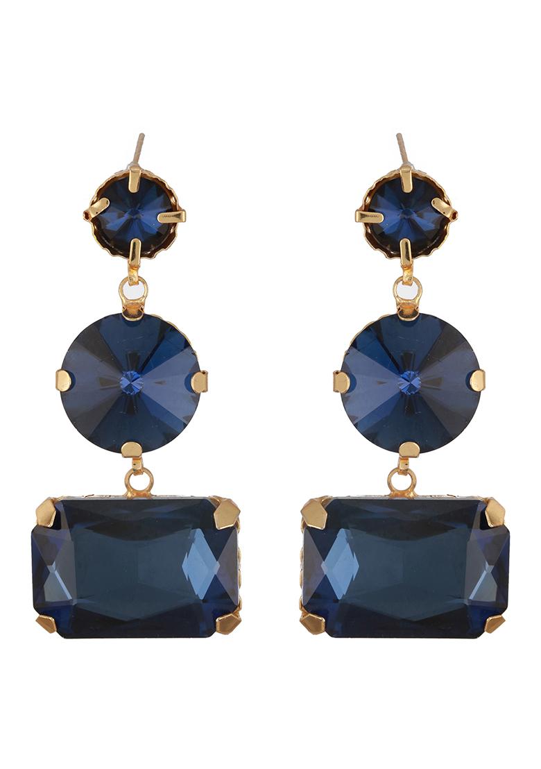Blue Gold Plated Artificial Stones Drop Earrings