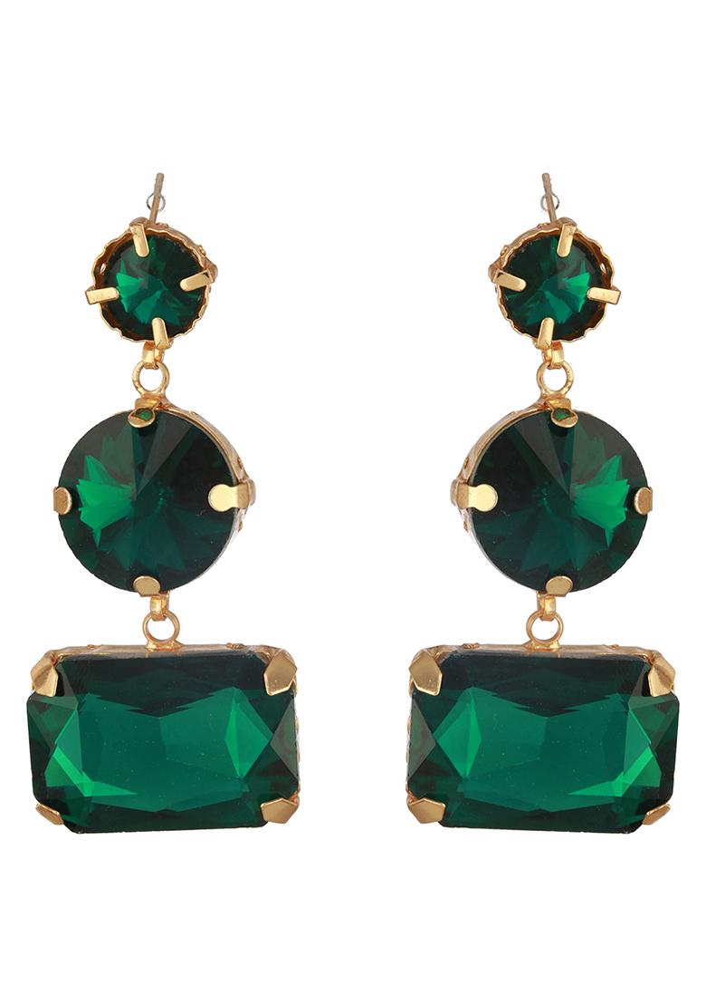 Green Gold Plated Contemporary Stone Studded Drop Earrings