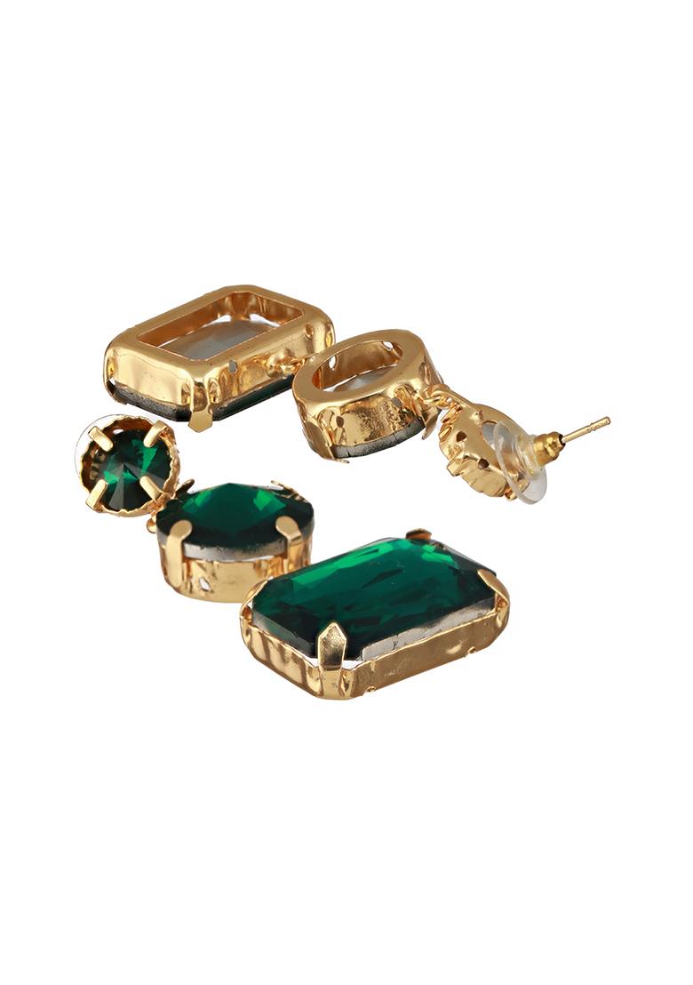 Green Gold Plated Contemporary Stone Studded Drop Earrings
