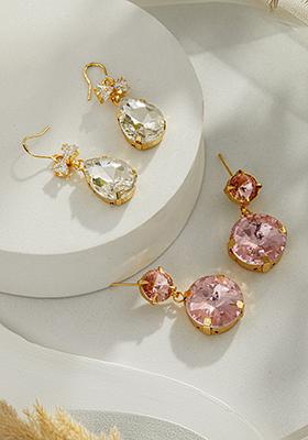 Multi Gold Plated Contemporary Stone Studded Drop Earrings