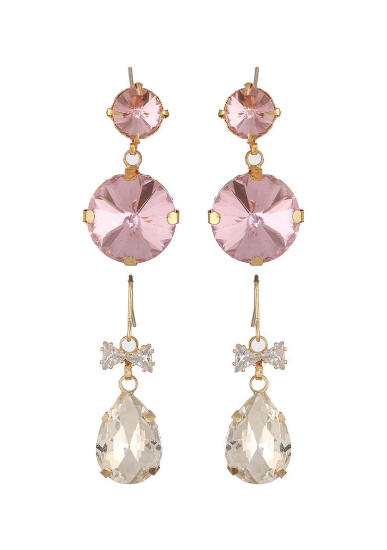 Multi Gold Plated Contemporary Stone Studded Drop Earrings