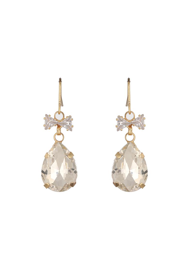 Multi Gold Plated Contemporary Stone Studded Drop Earrings