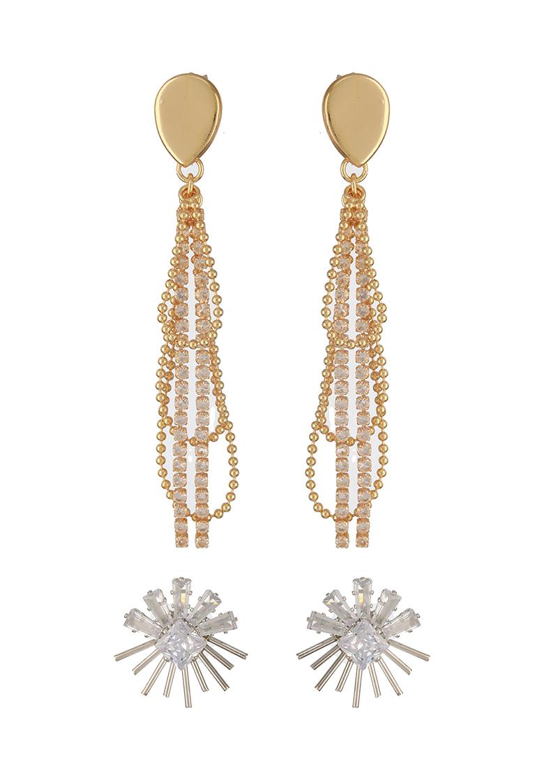 Set Of 2 Gold Plated And Silver Plated Contemporary Drop Earrings