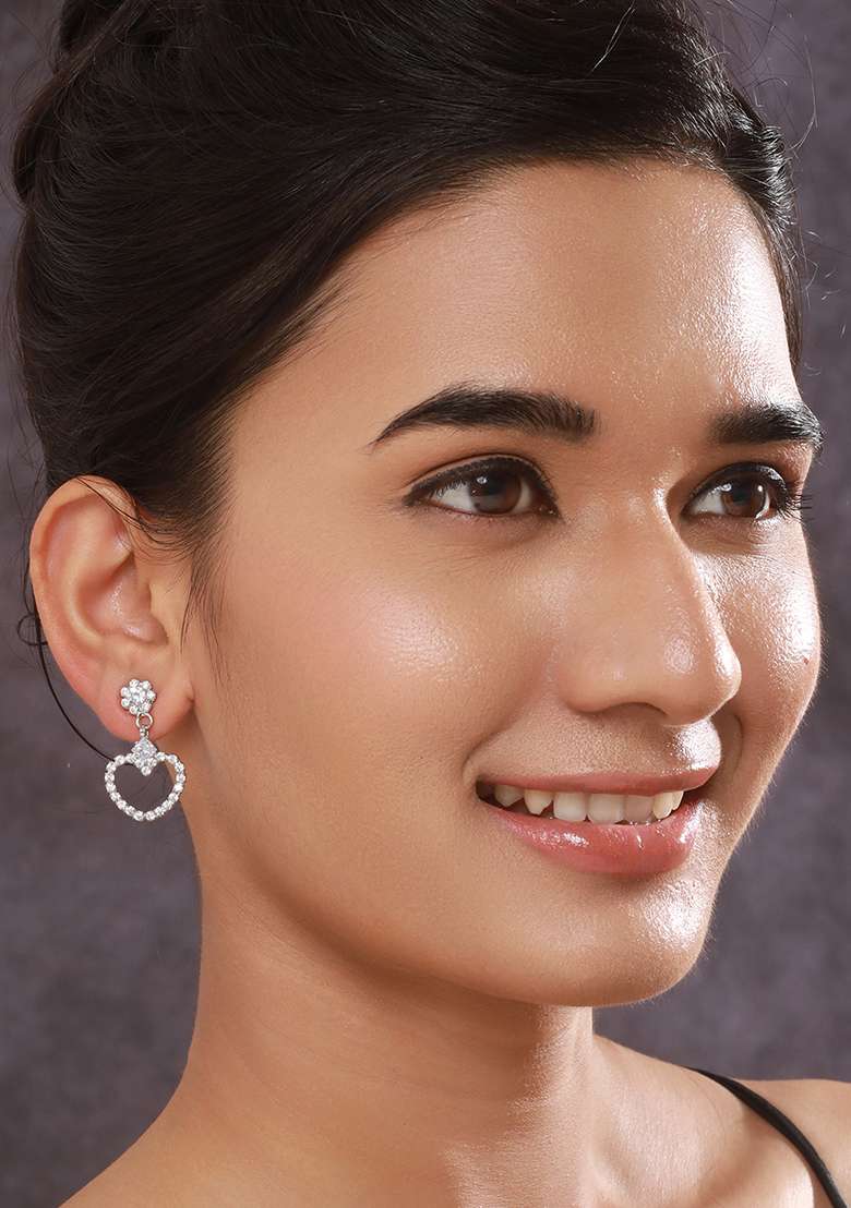 Multi Set Of 2 Rhodium Plated And Cubic Zirconia Studded Drop Earrings - Indya