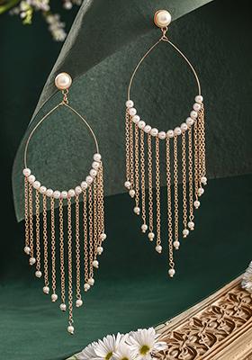 Multi Gold Plated Pearl Studded Contemporary Drop Earrings
