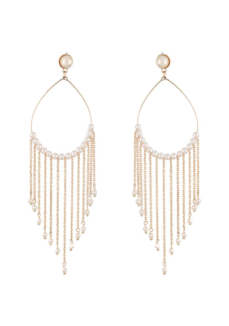 Multi Gold Plated Pearl Studded Contemporary Drop Earrings