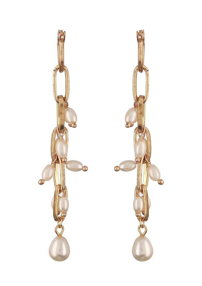 Multi Set Of 2 Gold Plated Pearl Beaded Contemporary Drop Earrings