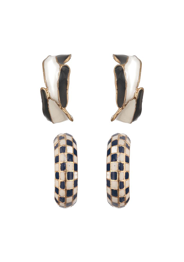 Multi Set Of 2 Gold Plated Contemporary Half Hoop Earrings