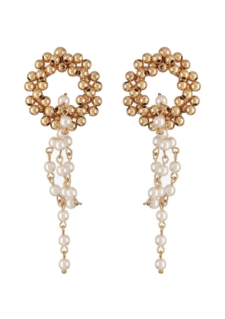 Gold Plated Pearl Beaded Contemporary Drop Earrings
