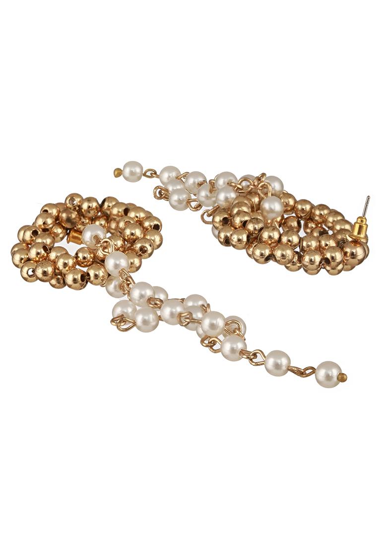 Gold Plated Pearl Beaded Contemporary Drop Earrings