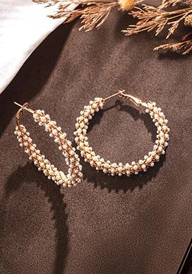Gold Plated Pearl Beaded Classic Half Hoop Earrings