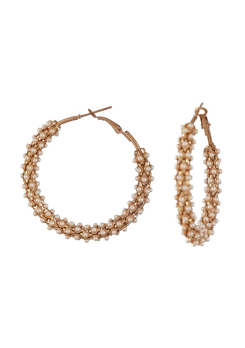 Gold Plated Pearl Beaded Classic Half Hoop Earrings
