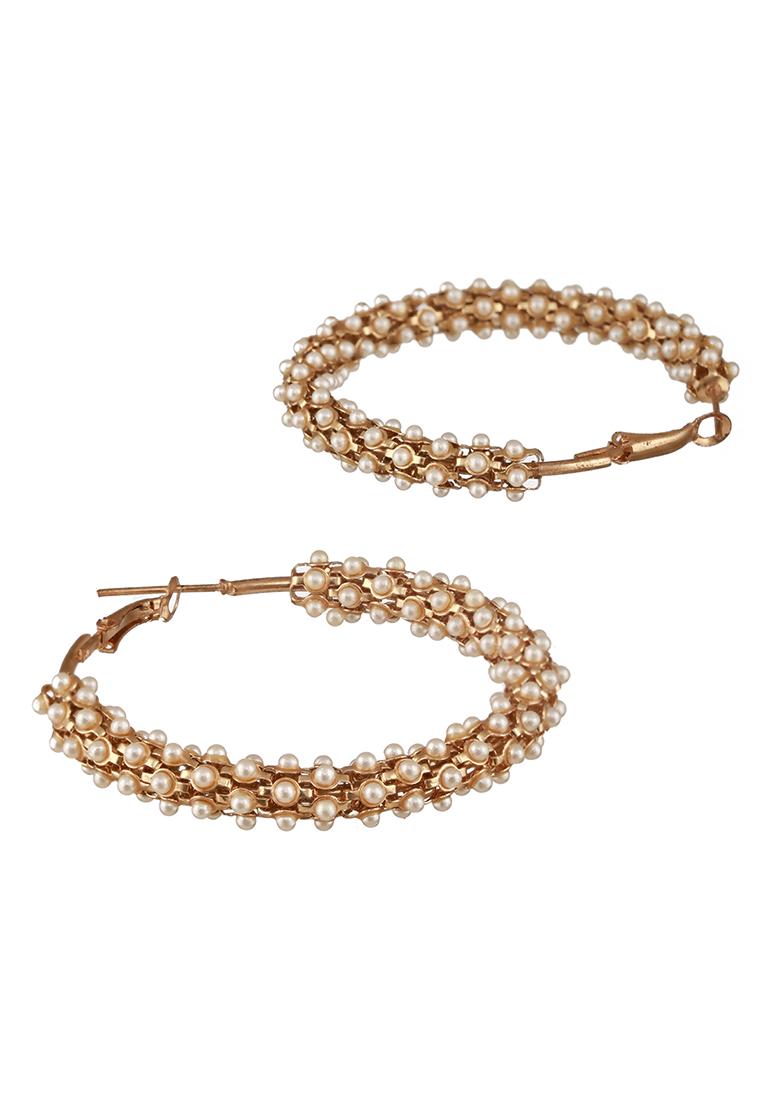 Gold Plated Pearl Beaded Classic Half Hoop Earrings