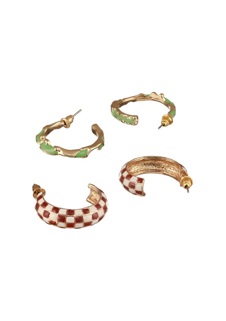 Multi Set Of 2 Gold Plated Contemporary Half Hoop Earrings