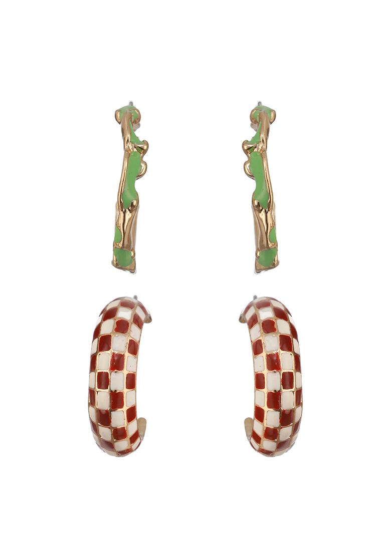 Multi Set Of 2 Gold Plated Contemporary Half Hoop Earrings