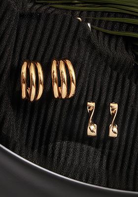 Set Of 2 Gold Plated Contemporary Half Hoop Earrings