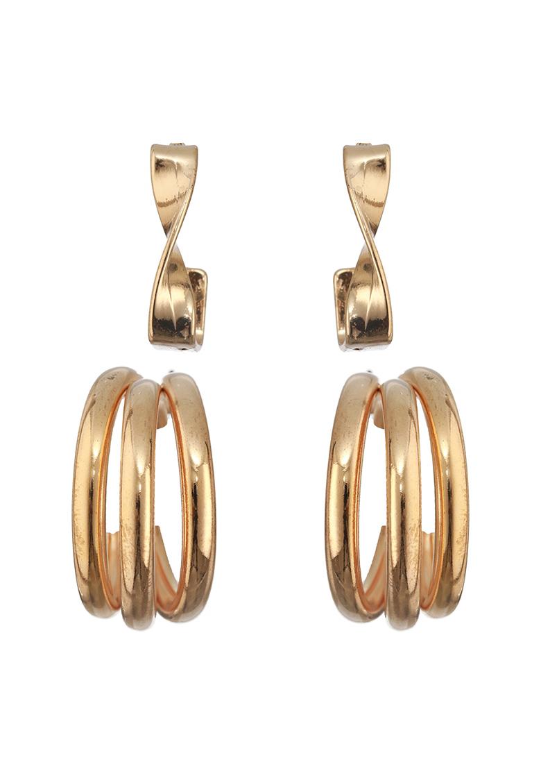 Set Of 2 Gold Plated Contemporary Half Hoop Earrings
